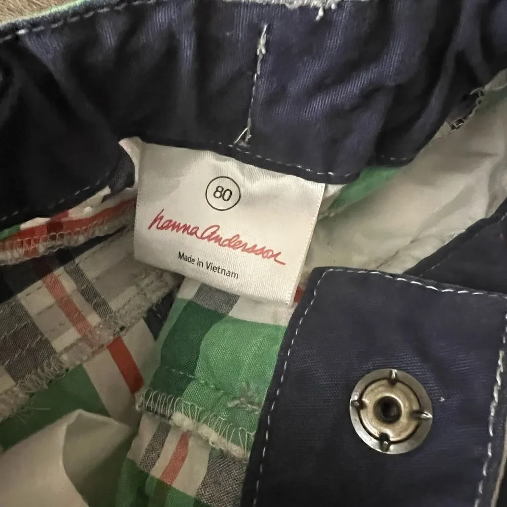 Hanna Andersson Plaid Green, Orange And Navy Shorts  size 80